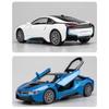 Miniaturas 1/32 BMW I8 Super Coche Deportivo Alta Simulación Diecast Aleación Modelo de Coche Sonido y Luz Retroceso Colección Juguete para Niños Regalo
