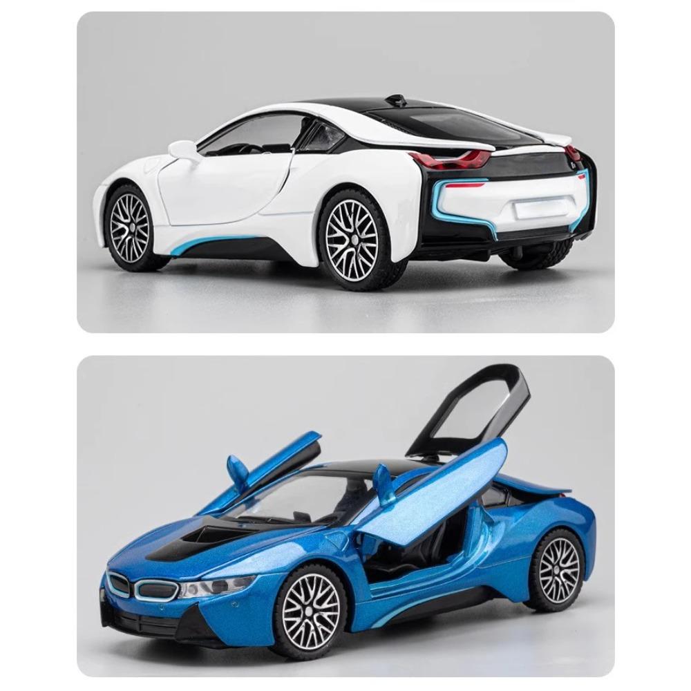 Miniaturas 1/32 BMW I8 Super Coche Deportivo Alta Simulación Diecast Aleación Modelo de Coche Sonido y Luz Retroceso Colección Juguete para Niños Regalo