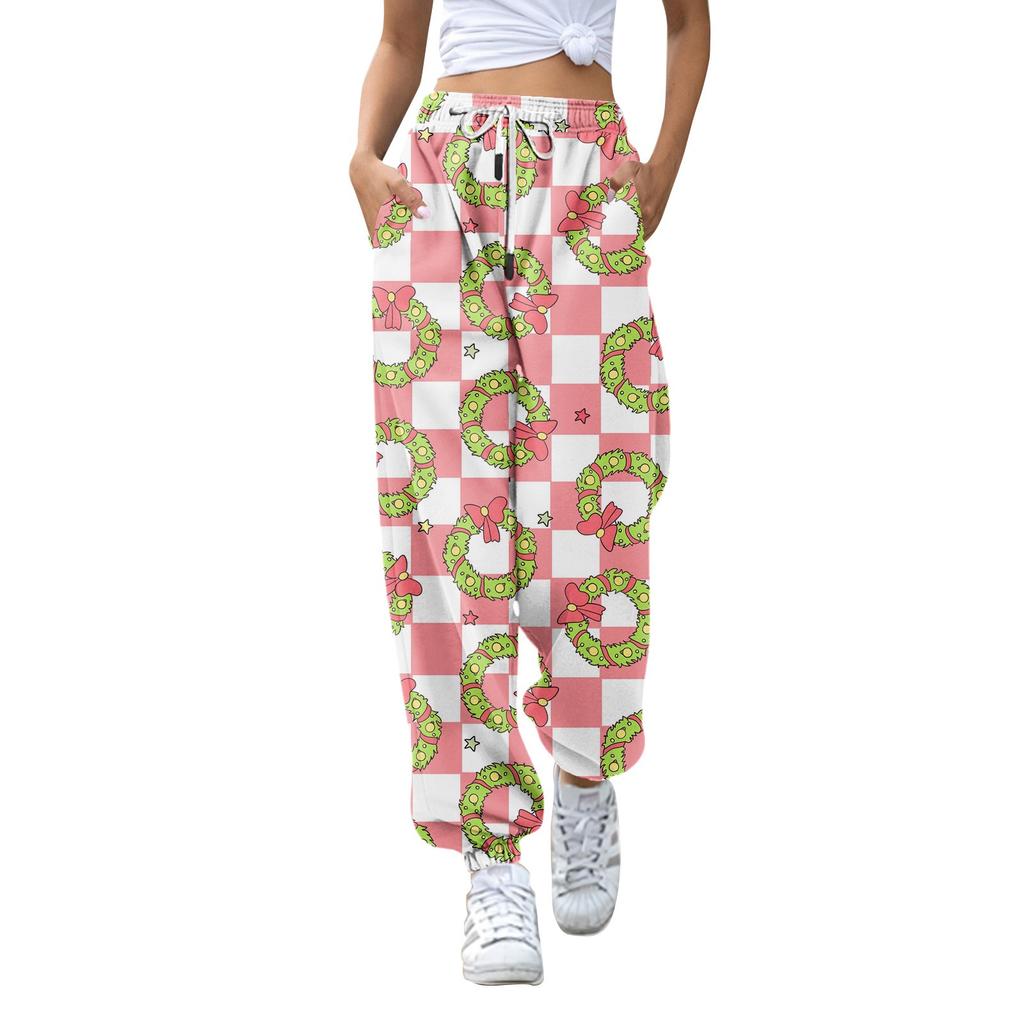 Women's Fashion Christmas Loose Drawstring Waist Solid Color Casual Sports Pants