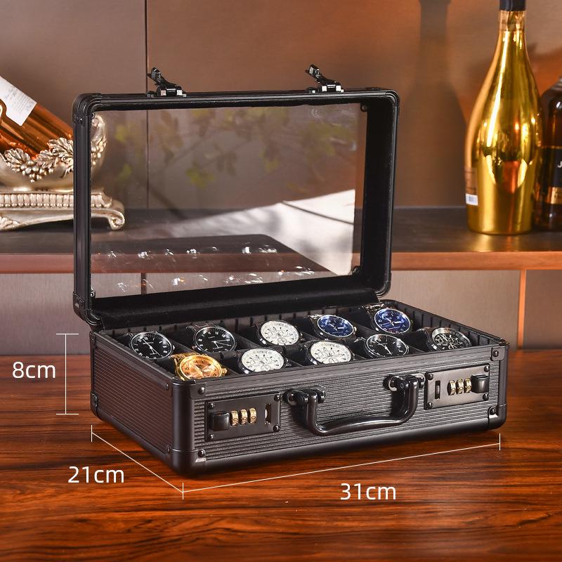 Premium Aluminum Watch and Jewelry Storage Box - Secure Mechanical Watch Collection Display
