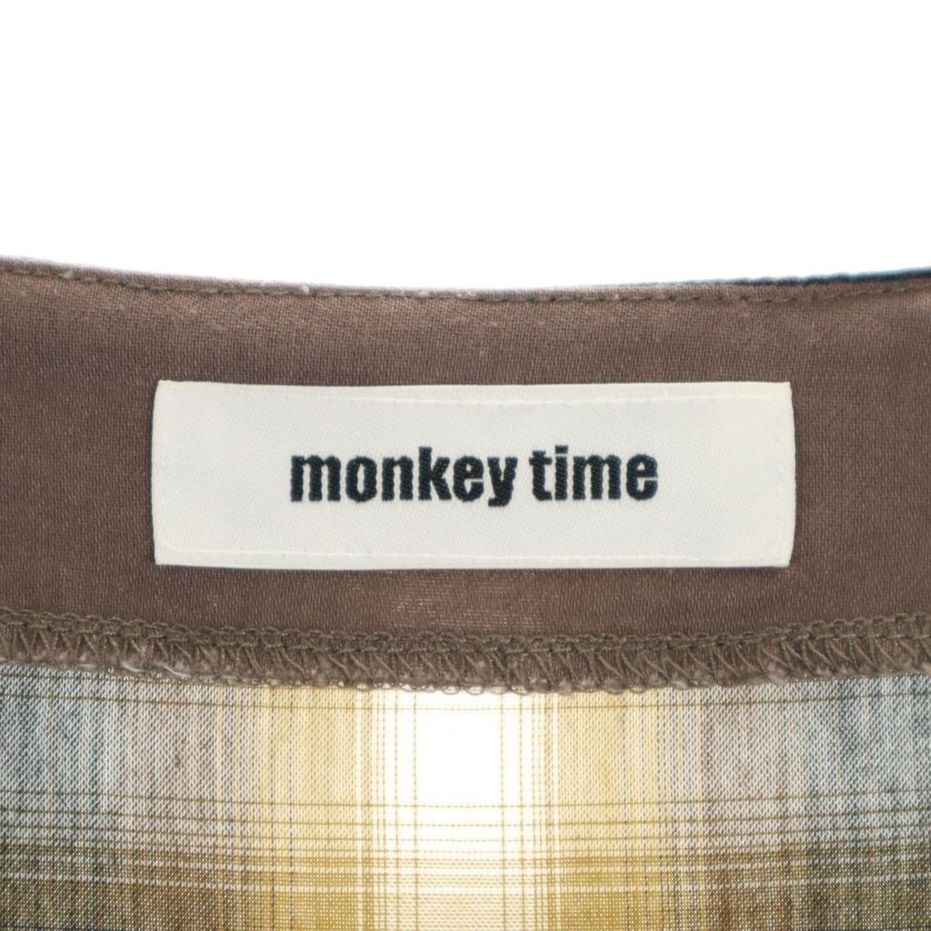 MONKEY TIME Check Pattern Short sleeve shirt M Mustard pullover Men's Used