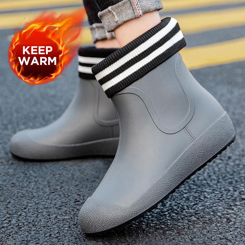 Německé protiskluzové dešťové boty Pánské do půli lýtek Teplé holínky Plus sametové Vodotěsné boty Kuchyňské boty Mycí boty Rybářské boty Dámské
