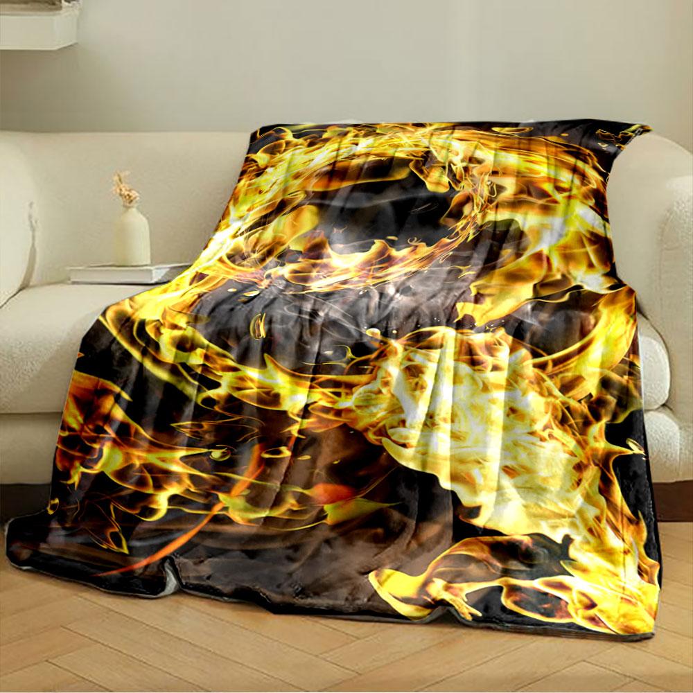 A Swirling Pattern of Vibrant Yellow and Orange Flames with Smoky Accents. for All Seasons Blanket Lunch Break Throw Gift