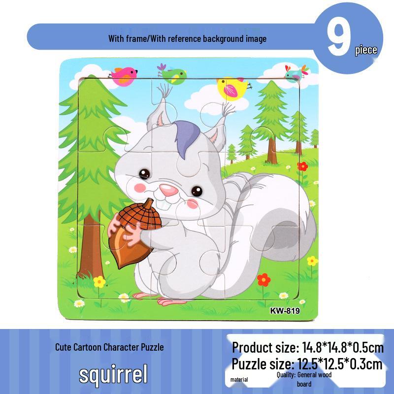 Frühpädagogisches Holztiere-Puzzlebrett für Kinder von 0-3 Jahren - 9-teiliges Lernspielzeug