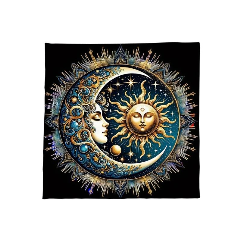 Sun Moon Pattern Astrology Tablecloth Altars Cloth Square Divinations Card Table Cloth Witchcrafts Deck Cloth