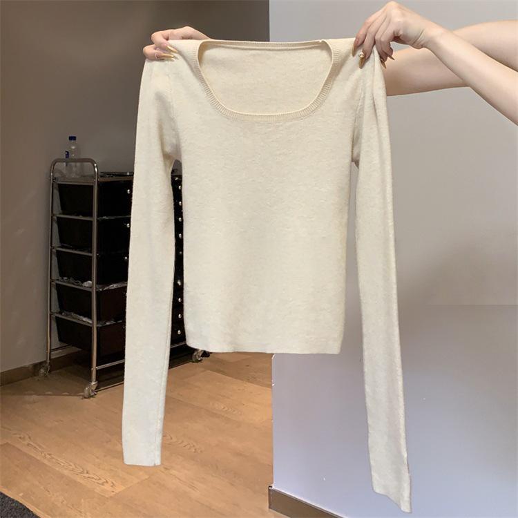 LIMEIZI Korean Style Square Neck Slim Fit Knit Sweater for Women - Autumn/Winter Fashion Base Layer
