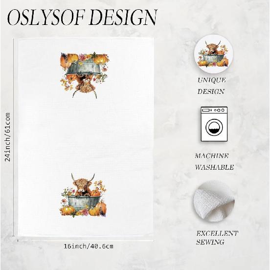 Fall Pumpkin Cow Kitchen Towels, Rustic Farm Animal Floral Pumpkin Dish Tea Towel for Kitchen Decor, Farmhouse Fall Autumn Hand Towels for Bathroom