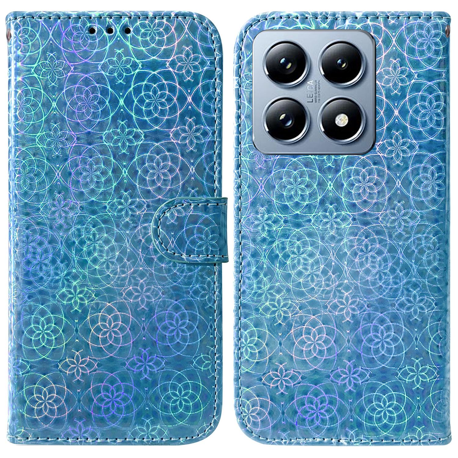

For Xiaomi 14T Pro Stand Case Dazzling Flower Leather Phone Cover Blue