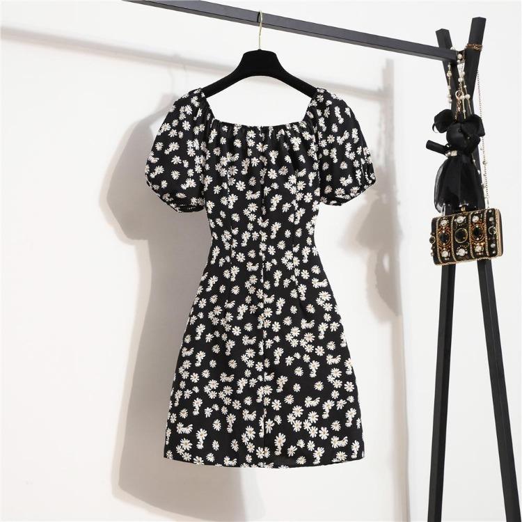 Korean Style Elegant Floral Printed Women Mini Dress Bohemian Pleated Puffy Sleeve Sexy Summer Vestidos Shirring Female Short Dress