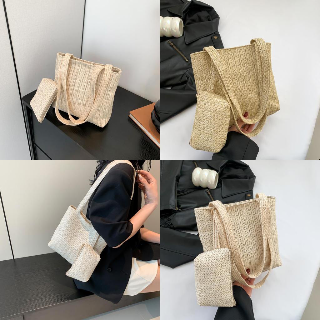 2024 Spring New Simple Casual Tote Bag Large Capacity Fashion Street Trend Straw Woven Shoulder Bag