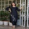 Elegant Embroidered Silk Kurti Pant Set with Scalloped Lace Dupatta