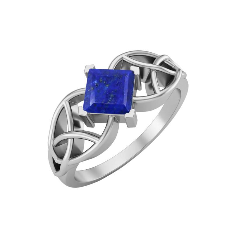 5MM Square Lapis Gemstone 925 Sterling Silver Solitaire Celtic Women s Engagement Ring 9