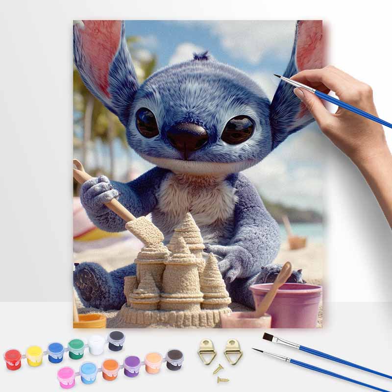 Disney oil painting kit painting art Stitch beach sandcastle bedroom wall decoration handmade diy gift 20x30cm