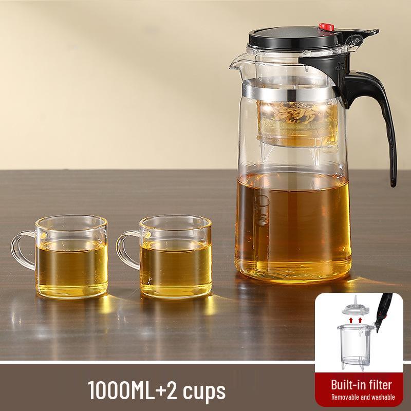Elegant Glass Teapot Set with Detachable, Washable, Heat-Resistant Filter, and Gift Cup - Customizable Logo Option