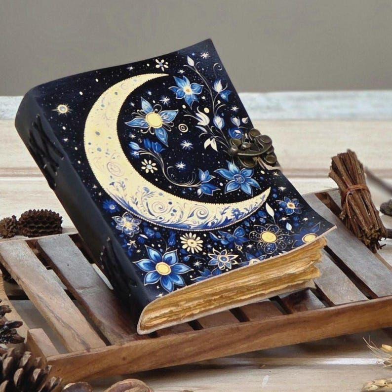 Grimoire Leather Journal, Print Tree of Life Journal, Blank Spell Book of Shadows Celestial Leather Journal Gifts For Him Her