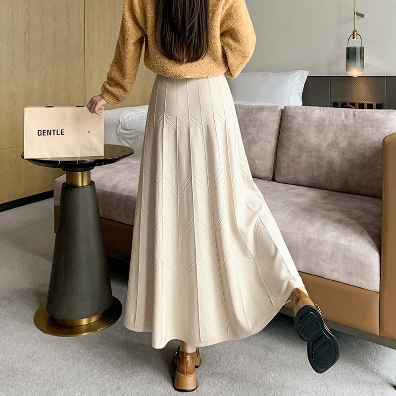 Thickened Modal Knit Skirt Women's Winter Korean Version High-waisted A-line Skirt Woolen Long Skirt