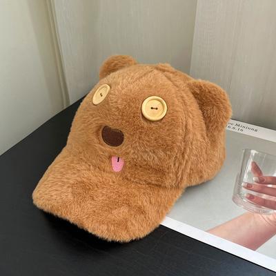New Cute Button Cute Bear Hat Women Autumn And Winter Thickened Warm Versatile Face Friendly Small Duck Tongue Baseball Cap