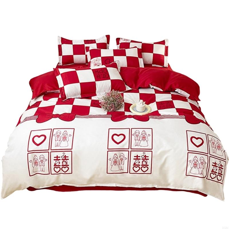 4 Piece Bed Sheet Set Washed Cotton Textiles Gentle Brushed Queen Size Duvet Cover Pillowcase Easy Maintenance 1.5m