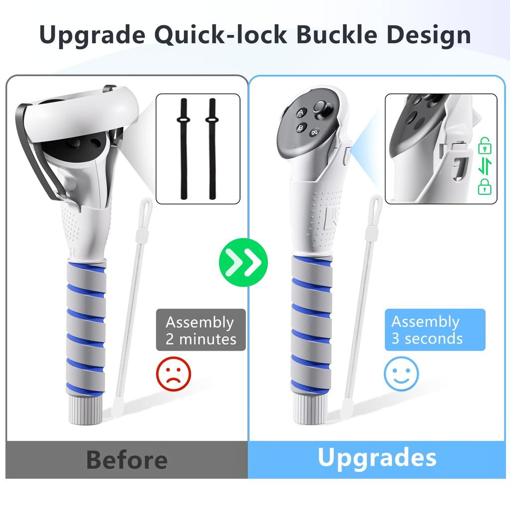 2 v 1 Dlouhá ramena a rukojeti Kompatibilní s ovladači Oculus Quest 3/3S, VR Gorilla Tag Dlouhá ramena/Prodloužení páky