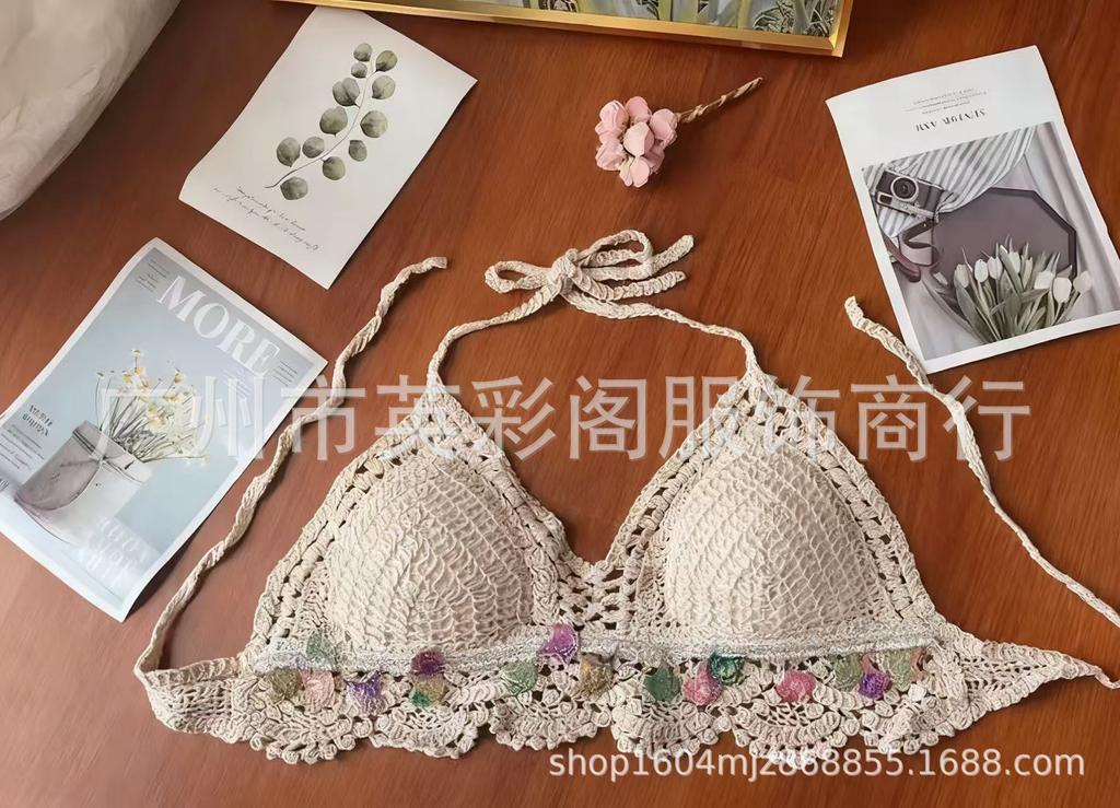 Seaside vacation new sexy vacation top lace-up knitted suspender beach hollow backless tube top short vest