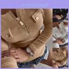 Women's Zip V Neck Long Sleeve Tops Slim Fit Ribbed T-shirt For Casual Elegance