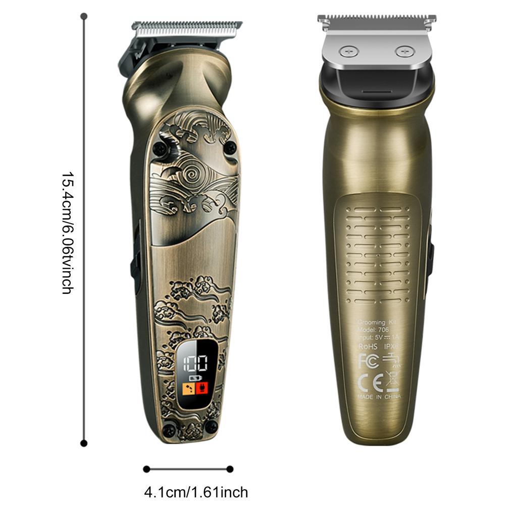 Full Metal Body Hairdresser 6 In 1 Multi Function Electric Push Clipper Nose Hair Clipper Set With 6 Blade Heads