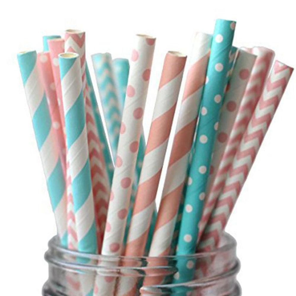 25 Teile/paket Strohhalme in verschiedenen Farben mit Einweg-Papier-Strohhalmen in Lebensmittelqualität, abbaubares Geschirr für Partys, Geburtstage, Hochzeiten, Feiern