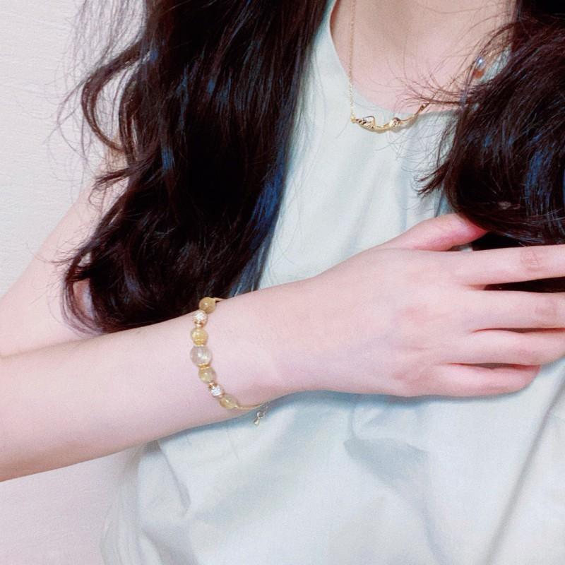 Natural Rutilated Quartz Bracelet With Extension Chain Minimalist Womens Handmade Beaded Jewelry Gift Friend Girlfriend Natural Rutilated Quartz Bracelet