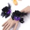 Black Feather Rose Corsage & Wrist Flower Set 2pcs Wedding Halloween Party Faux Floral Accessories