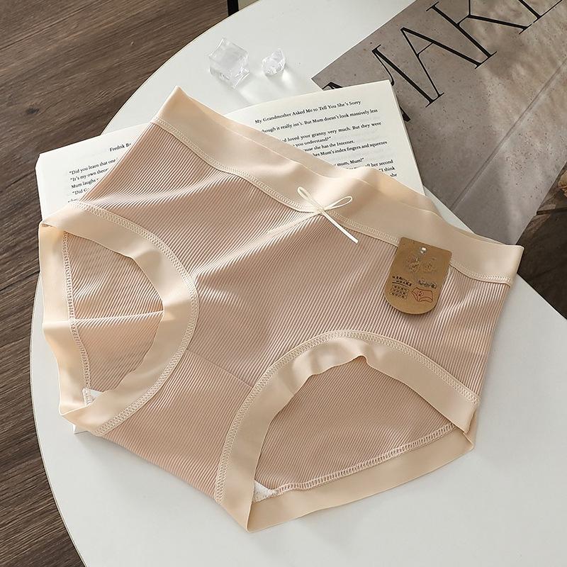 Ladies Summer 7A Mulberry Silk Antibacterial Crotch Ice Silk Trackless Mid Waist Triangle Briefs