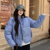 Blue plaid stand-up collar warm short down cotton-padded jacket for women's 2025 winter loose and thickened plaid cotton-padded jacket