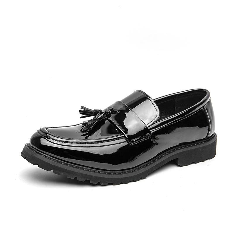 

Мужские лоферы с кисточками, большие размеры, формальная обувь, толстая подошва, лакированная кожа, слипоны, противоскользящие и прочные, идеально подходят для работы, вечеринок, свадеб 38 чёрный