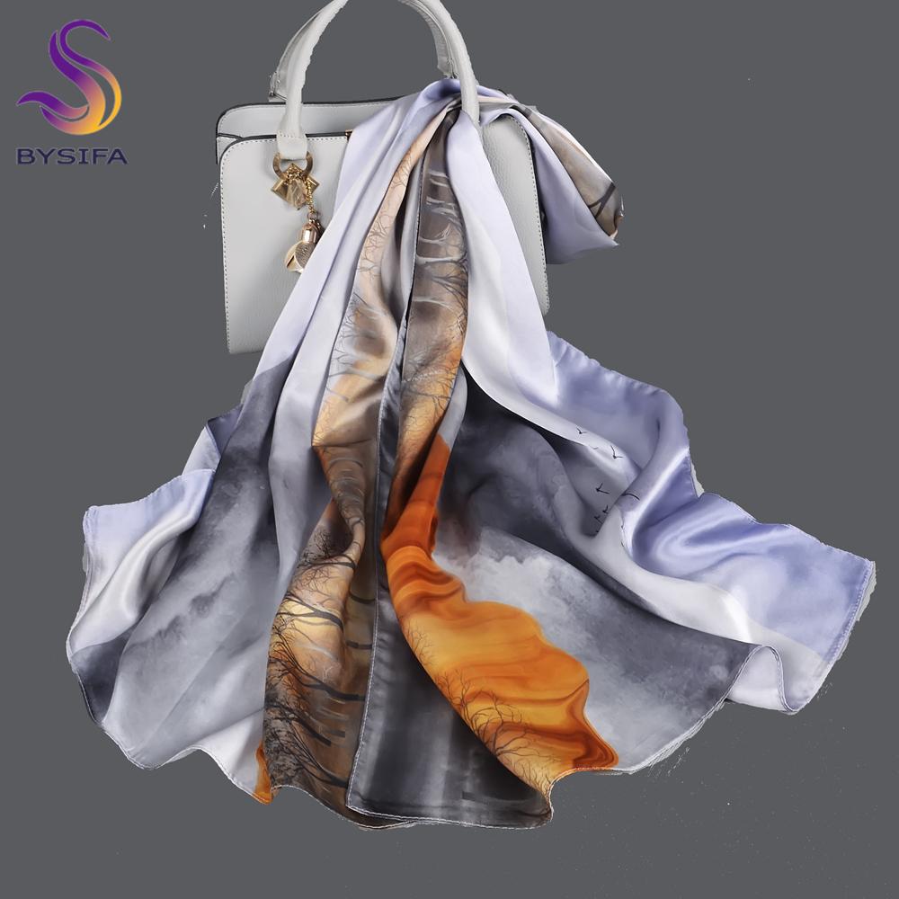 

BYSIFA|Brand Grey Pink Silk Scarf Shawl Foulard Chain Style Peony Design Long Scarves Fall Winter100% Silk Ladies Scarf 170*53cm