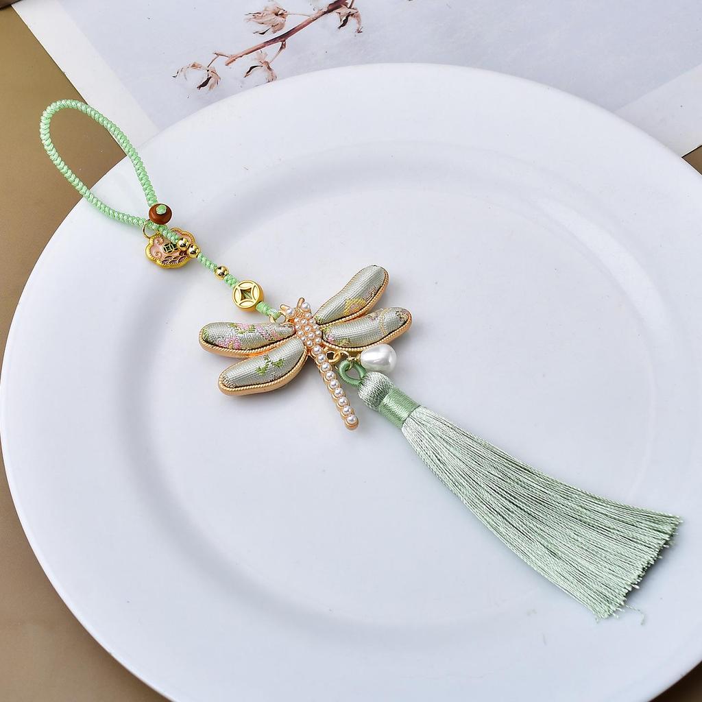 Hand-Woven Song Brocade Dragonfly Bag Charm & Tassel Lanyard