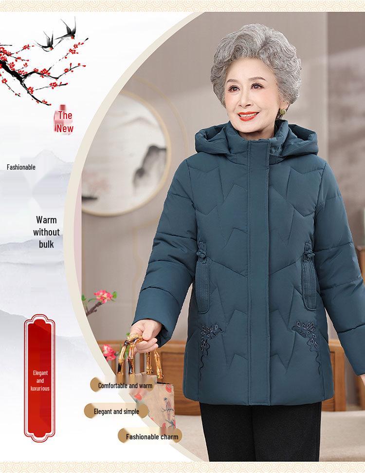 70-Year-Old Mom's New Style Hooded Winter Cotton Jacket: Thick, Warm, and Padded for Middle-Aged and Elderly Women