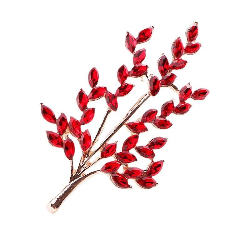 Exquisite High -End Brooch Leaf Crystal Glass Rhinestone Plant Branch Pin Female Fashion