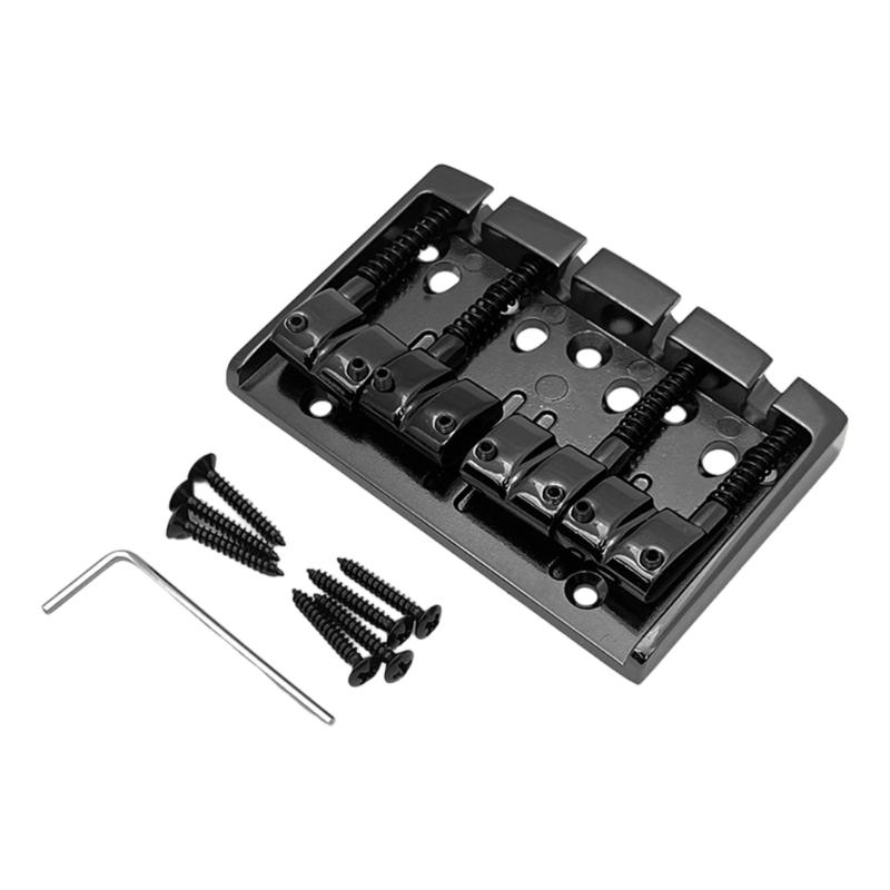 4 Strings Bass Guitar Bridge, Alloy Fixed Hardtail Tailpiece Bridge Saddles with Mounting Screw for Electric Guitar Bass
