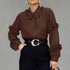 French Gentle Wind Niche Fungus Edge Brown Doll Collar Commuting Temperament Elegant Shirt Women's Fashion Casual Cardigan