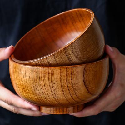 Natural Log Anti-scalding Instant Noodle Bowl Round Sour Jujube Wooden Bowl Household Japanese Children's Rice Bowl Large Wooden Noodle Soup Bowl