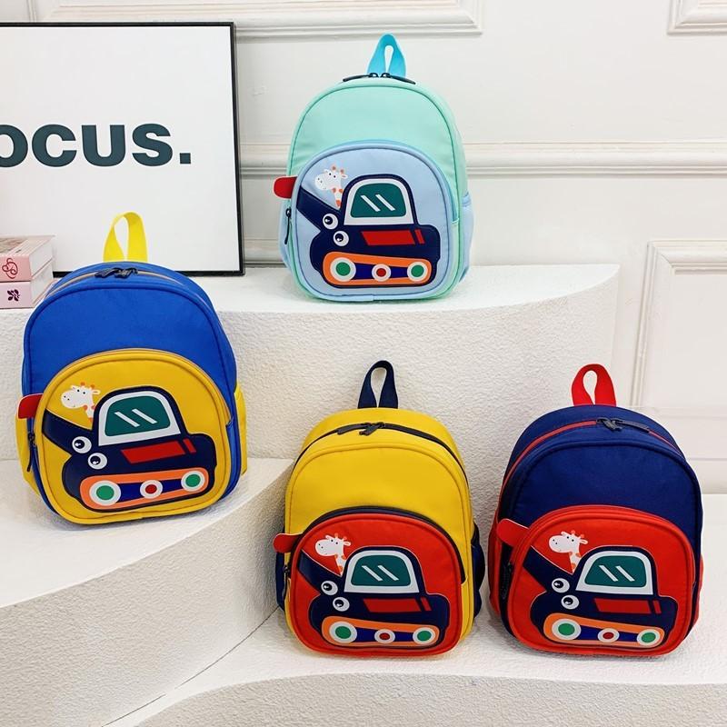 Cartoon Excavator Kids Backpack With Breathable Nylon For Preschool Boys And Girls