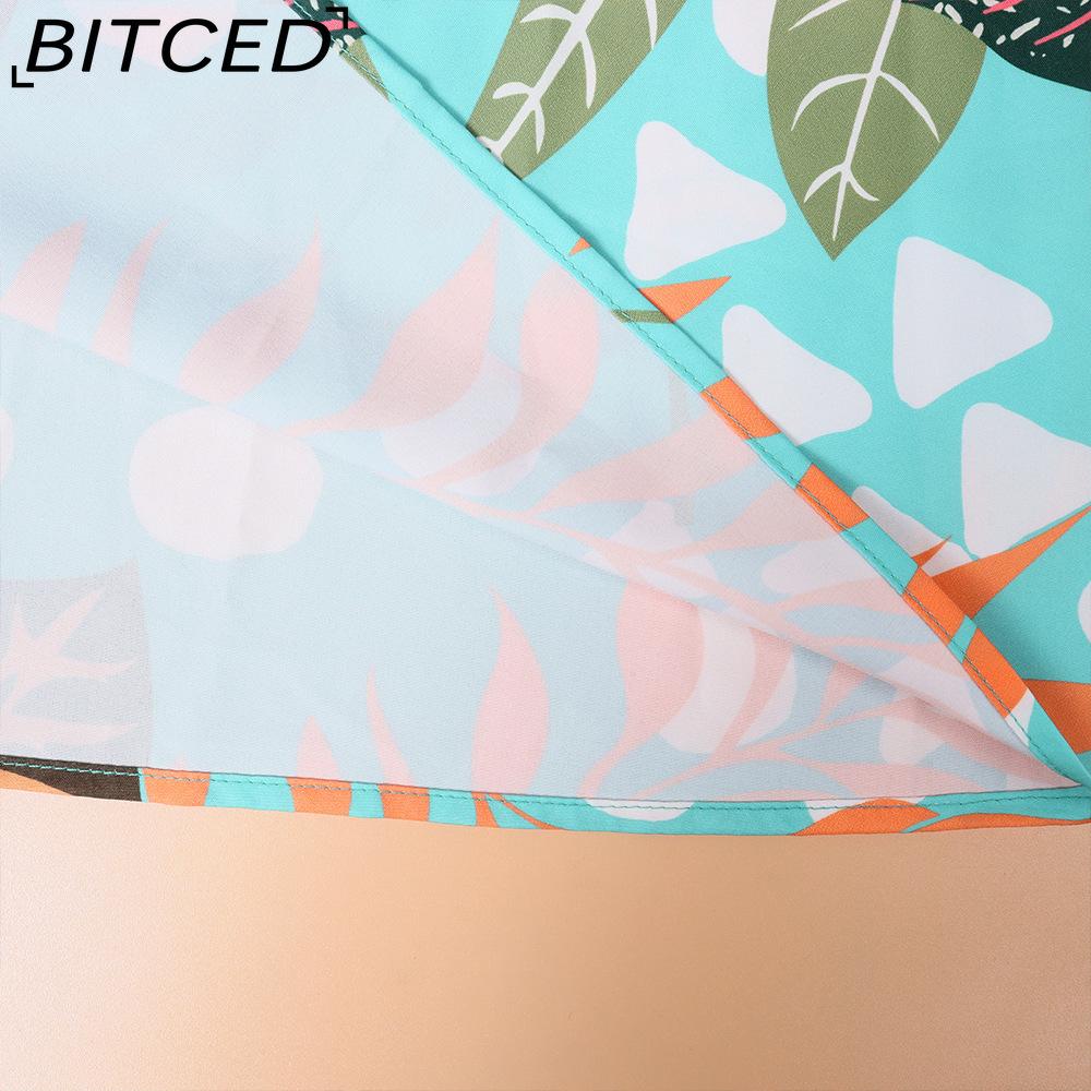 BITCED Spring/Summer Floral Print Drawstring V-Neck Short-Sleeve Vacation Casual Loose Dress