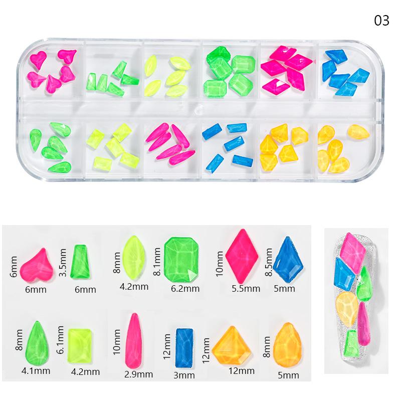 10Styles Neon Multi-Faceted Rhinestones DiamondS,Heart,Pearl, Beads 1-10mm AB/White/Colorful Crystal NailARTS 3D Rhinestones 14H