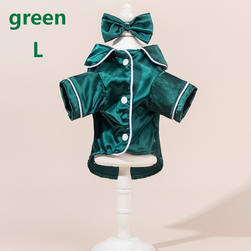 Satin Dog Pajama Set Cute Pet Sleepwear with Matching Bow Headband Soft Outfit for Tiny Puppy Kitten Indoor Wear
