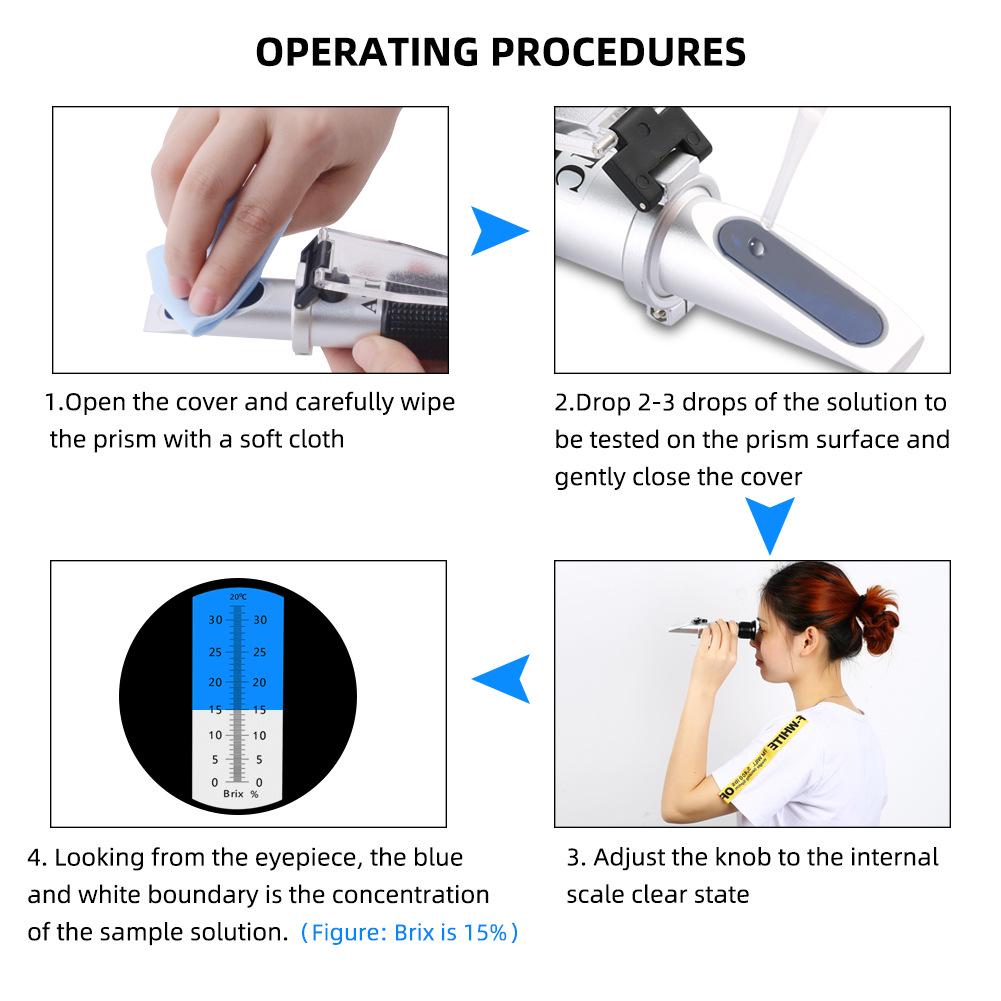 Handheld Refractometer Brix Meter - 0-32% Easy Fruits Sweetness & Sugar Tester