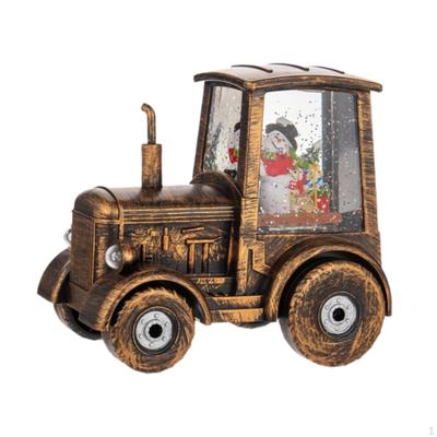 Christmas Lighted Tractor Warm Swirling Glitter with USB Cable Snowman Vintage Style Table