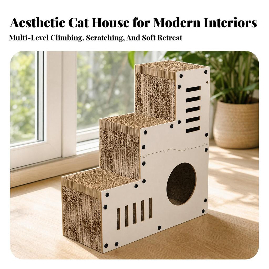 Cardboard Cat House Multi-Level Condo Replaceable for Cats