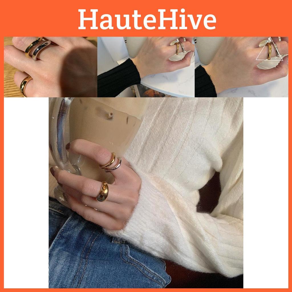 Trendy Korean Daejeon Gold Silver Twisted Wave Ring Elegant Geometric Jewelry For Women