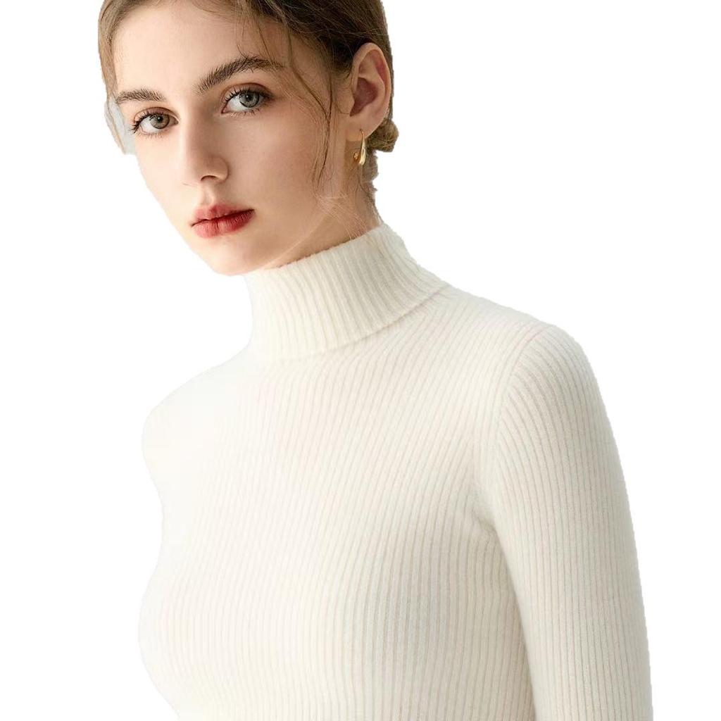 Women's High-Neck 100% Pure Cashmere Slim-Fit Sweater - Seamless, Flattering Knit in Solid Colors