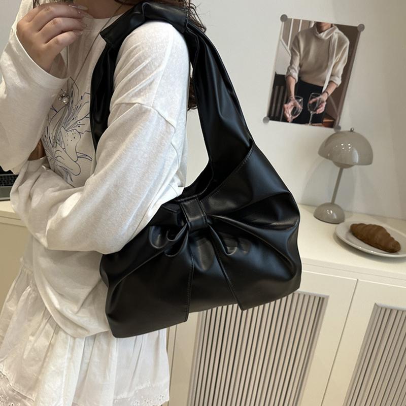 Yogodlns Casual Shoulder Bag for Women New Sweet and Simple Underarm Bag Bow Design Large Capacity Handbag