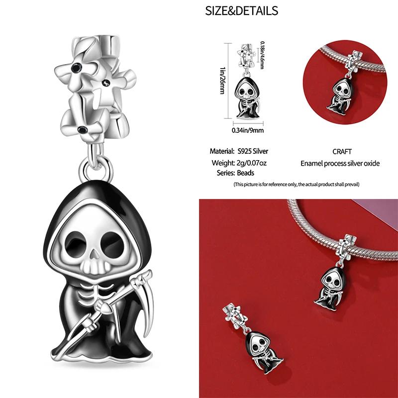 New Coppering Halloween Witch Skeleton Bat Charm Chain Beaded Fit Original Bracelet Diy Ladies Jewelry